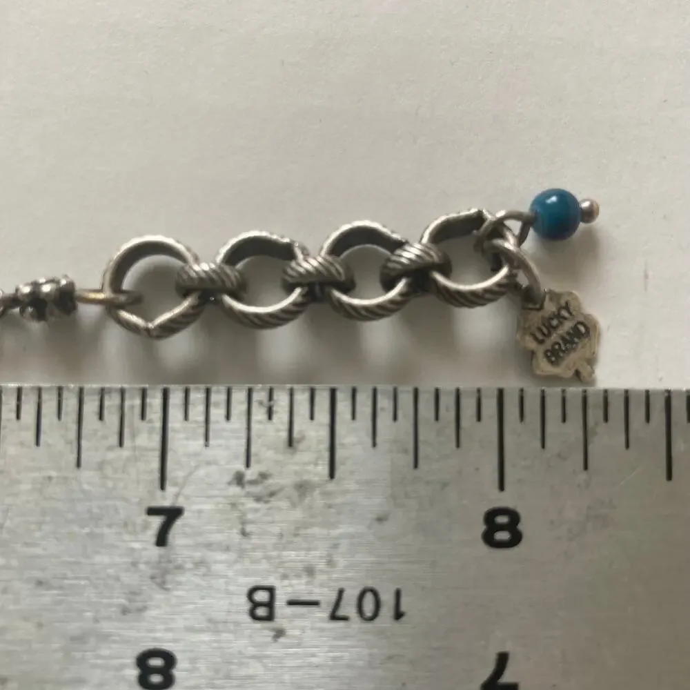 Lucky Brand Silver charm bracelet, antiqued metal chain with Cross dangles